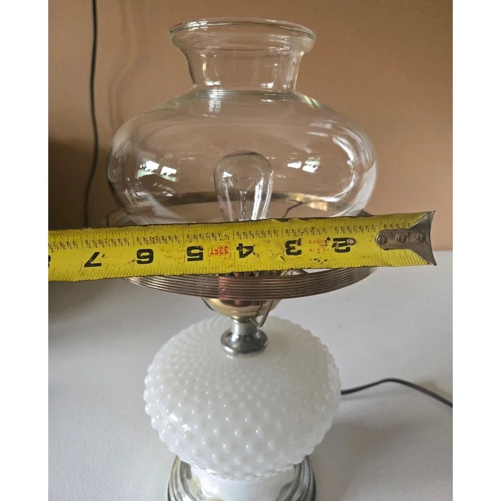 Vintage Hobnail‎ Milk Glass Electric Hurricane Lamp White Glass Brass Accent